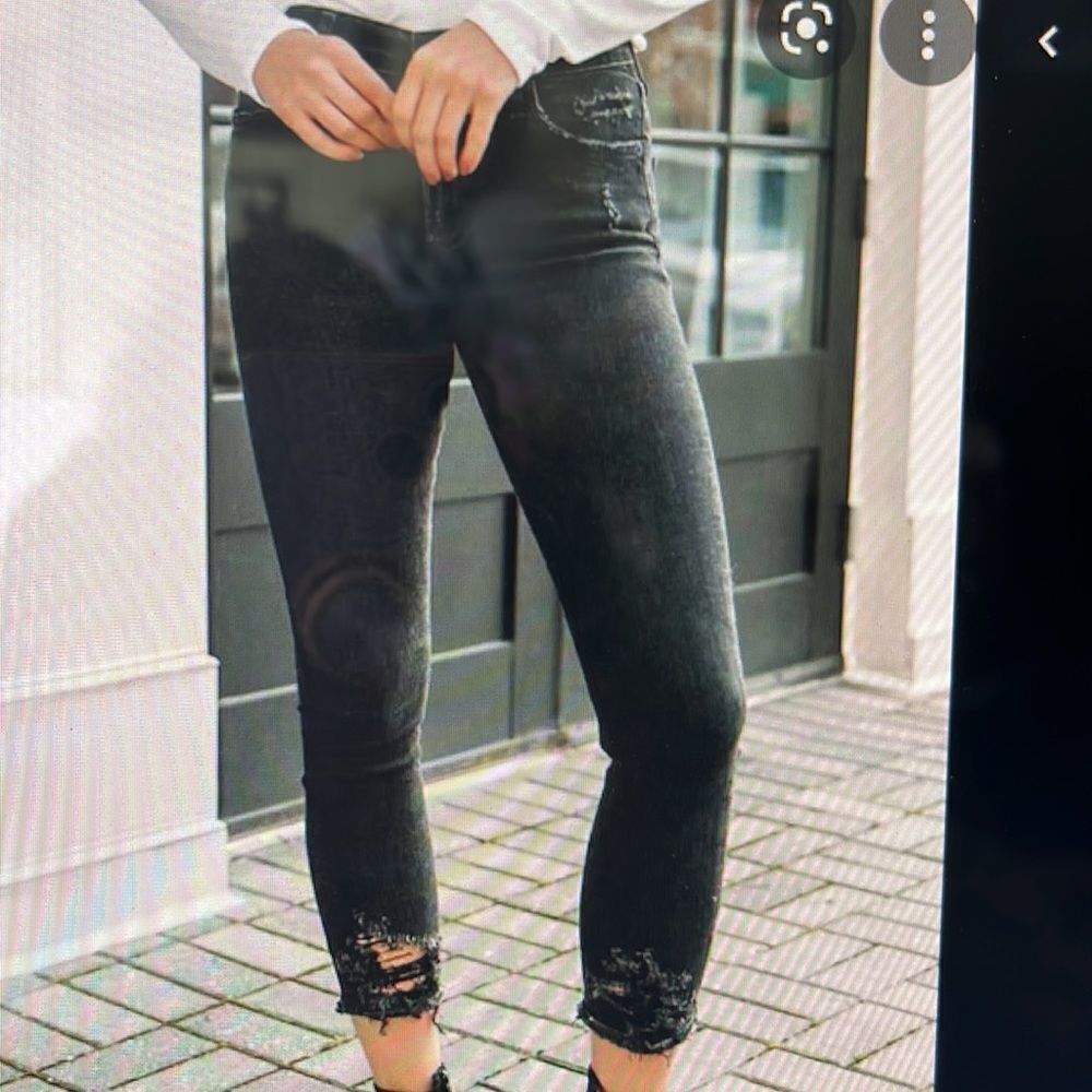 AGOLDE High Rise Black Jeans Crop‎ Distressed Raw Hem Sophie Sz 25 Skinny Grunge